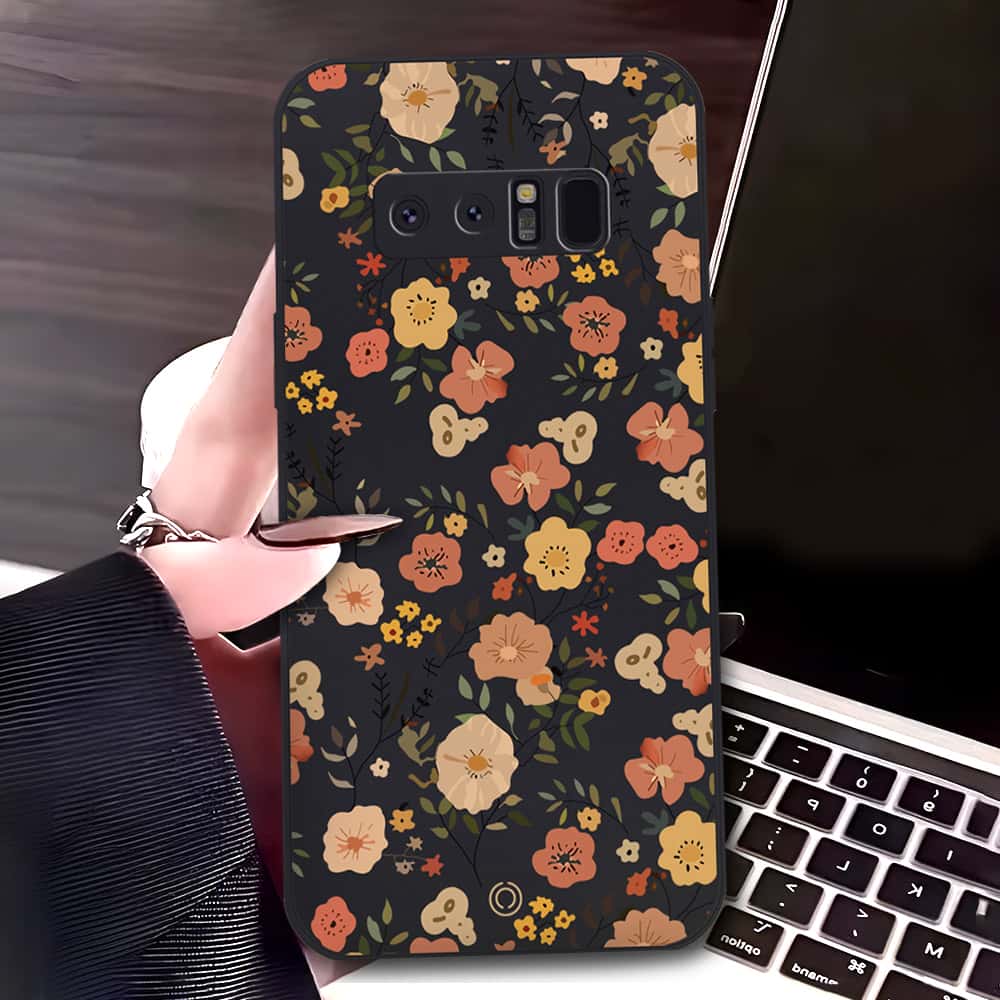 Samsung Galaxy Note 8 Cover - Black - D3 - ONation Floral Series - HQ Liquid Silicone Soft Case