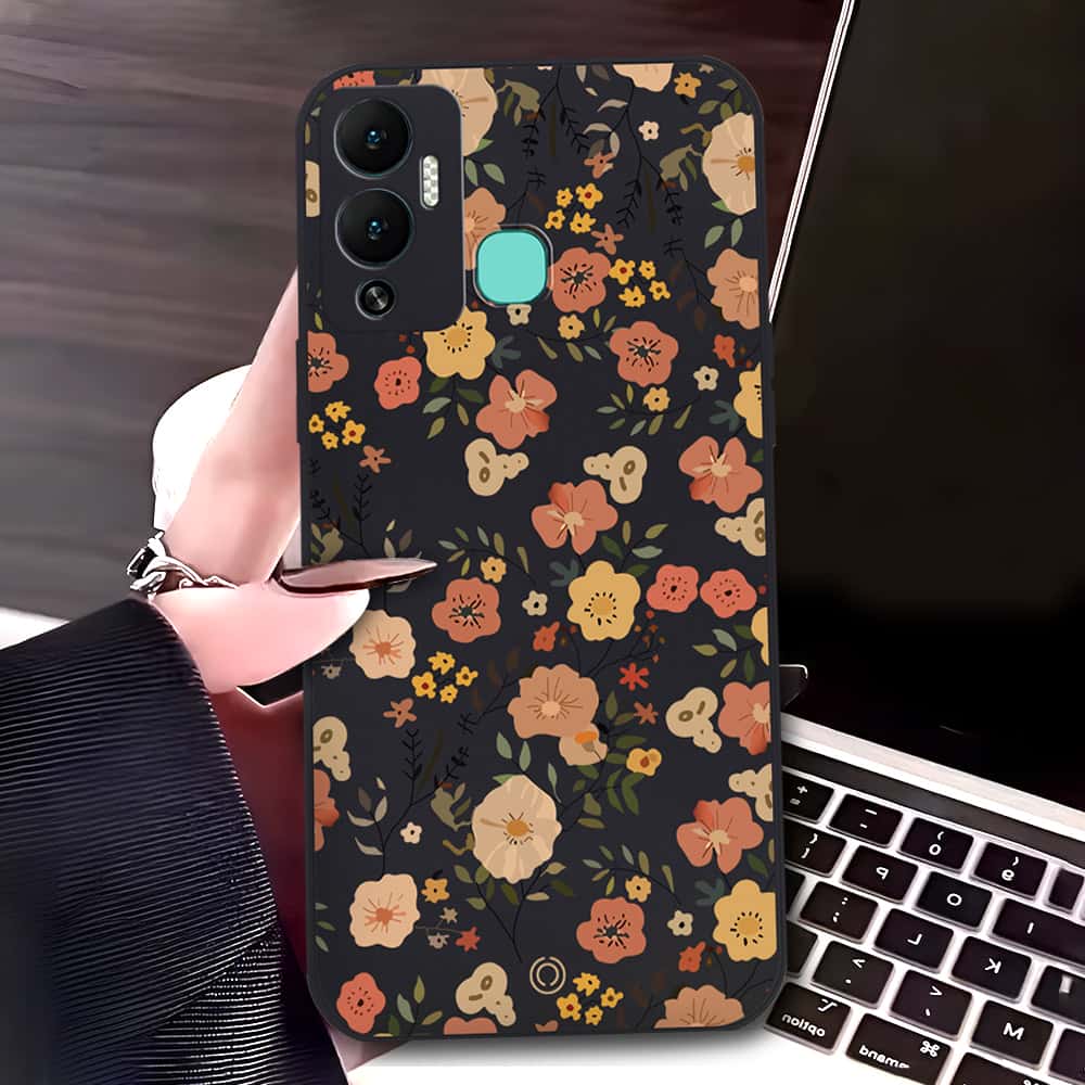 Infinix Hot 12 Play Cover - Black - D3 - ONation Floral Series - HQ Liquid Silicone Soft Case