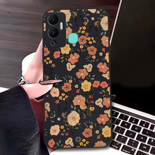 Infinix Hot 12 Play Cover - Black - D3 - ONation Floral Series - HQ Liquid Silicone Soft Case