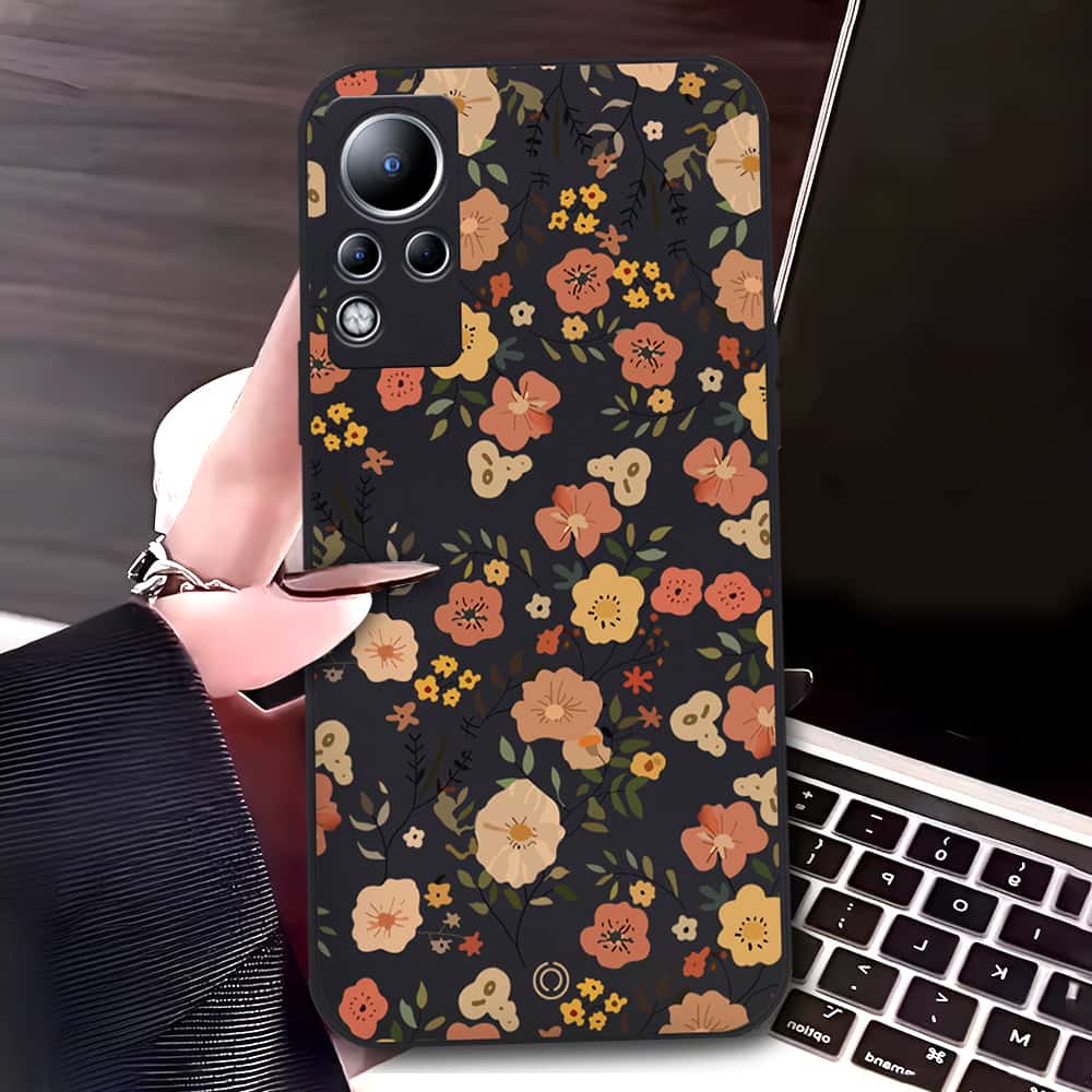 Infinix Note 11 Cover - Black - D3 - ONation Floral Series - HQ Liquid Silicone Soft Case
