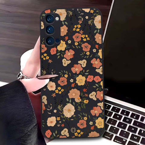 Oppo Reno 4 Cover - Black - D3 - ONation Floral Series - HQ Liquid Silicone Soft Case (Fast Delivery)(M)