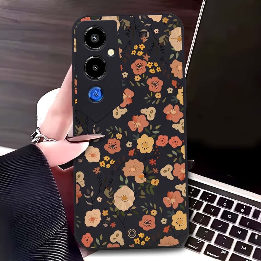 Tecno Pova 4 Pro Cover - Black - D3 - ONation Floral Series - HQ Liquid Silicone Soft Case