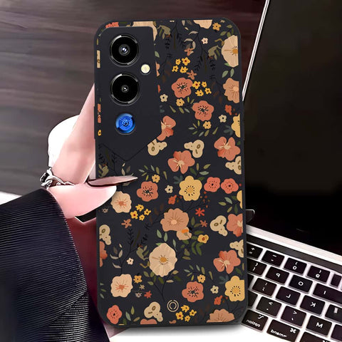 Tecno Pova 4 Pro Cover - Black - D3 - ONation Floral Series - HQ Liquid Silicone Soft Case