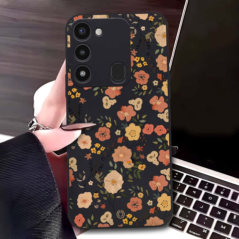 Tecno Spark 9 Cover - Black - D3 - ONation Floral Series - HQ Liquid Silicone Soft Case