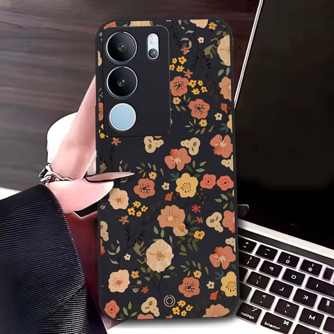 Vivo V29 Cover - Black - D3 - ONation Floral Series - HQ Liquid Silicone Soft Case