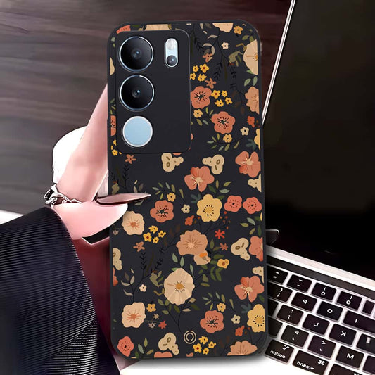 Vivo S17 Cover - Black - D3 - ONation Floral Series - HQ Liquid Silicone Soft Case