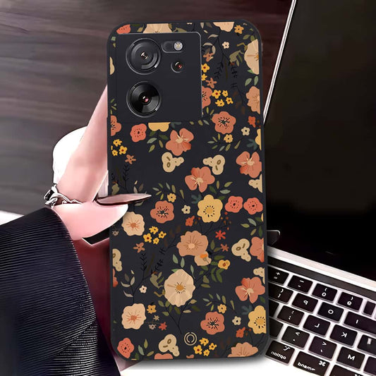 Xiaomi 13T Cover - Black - D3 - ONation Floral Series - HQ Liquid Silicone Soft Case