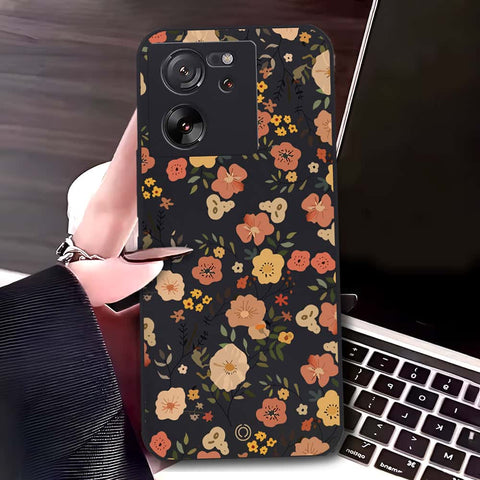 Xiaomi 13T Cover - Black - D3 - ONation Floral Series - HQ Liquid Silicone Soft Case