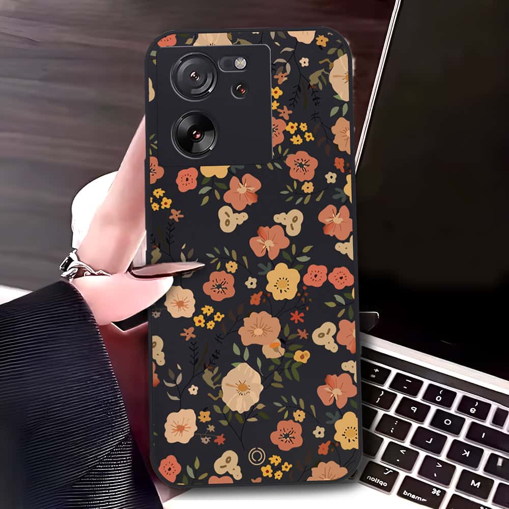 Xiaomi 13T Pro Cover - Black - D3 - ONation Floral Series - HQ Liquid Silicone Soft Case