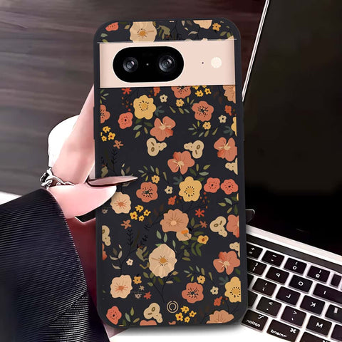 Google Pixel 8 Cover - Black - D3 - ONation Floral Series - HQ Liquid Silicone Soft Case