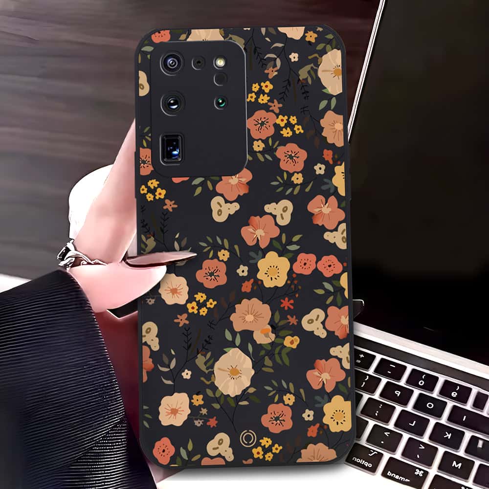 Samsung Galaxy S20 Ultra Cover - Black - D3 - ONation Floral Series - HQ Liquid Silicone Soft Case