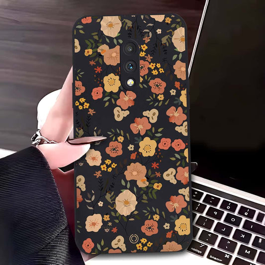 OnePlus 7 Cover - Black - D3 - ONation Floral Series - HQ Liquid Silicone Soft Case