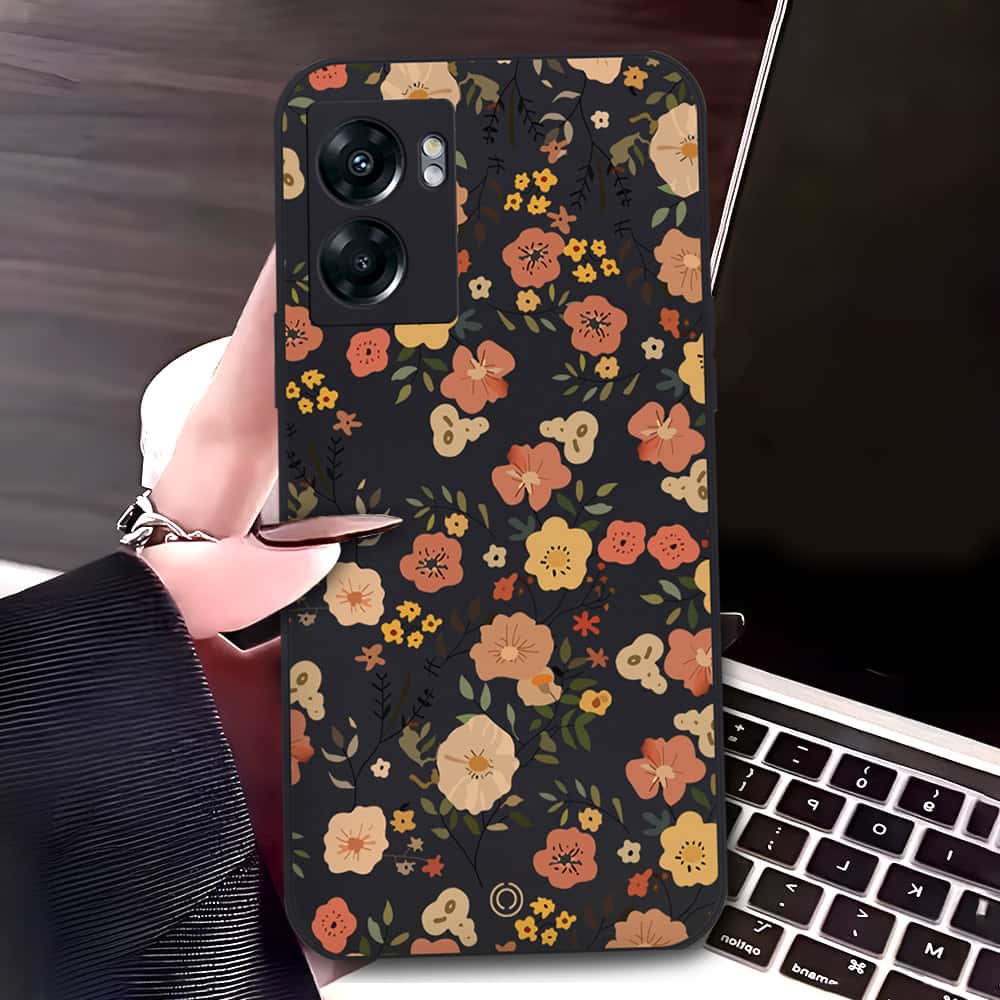 OnePlus Nord N300 Cover - Black - D3 - ONation Floral Series - HQ Liquid Silicone Soft Case