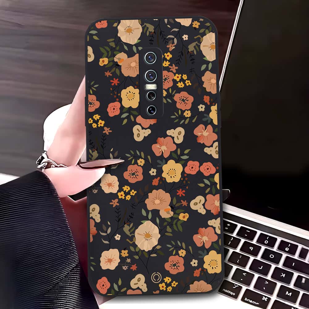 Vivo V15 Pro Cover - Black - D3 - ONation Floral Series - HQ Liquid Silicone Soft Case