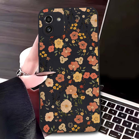 Samsung Galaxy A03 Cover - Black - D3 - ONation Floral Series - HQ Liquid Silicone Soft Case