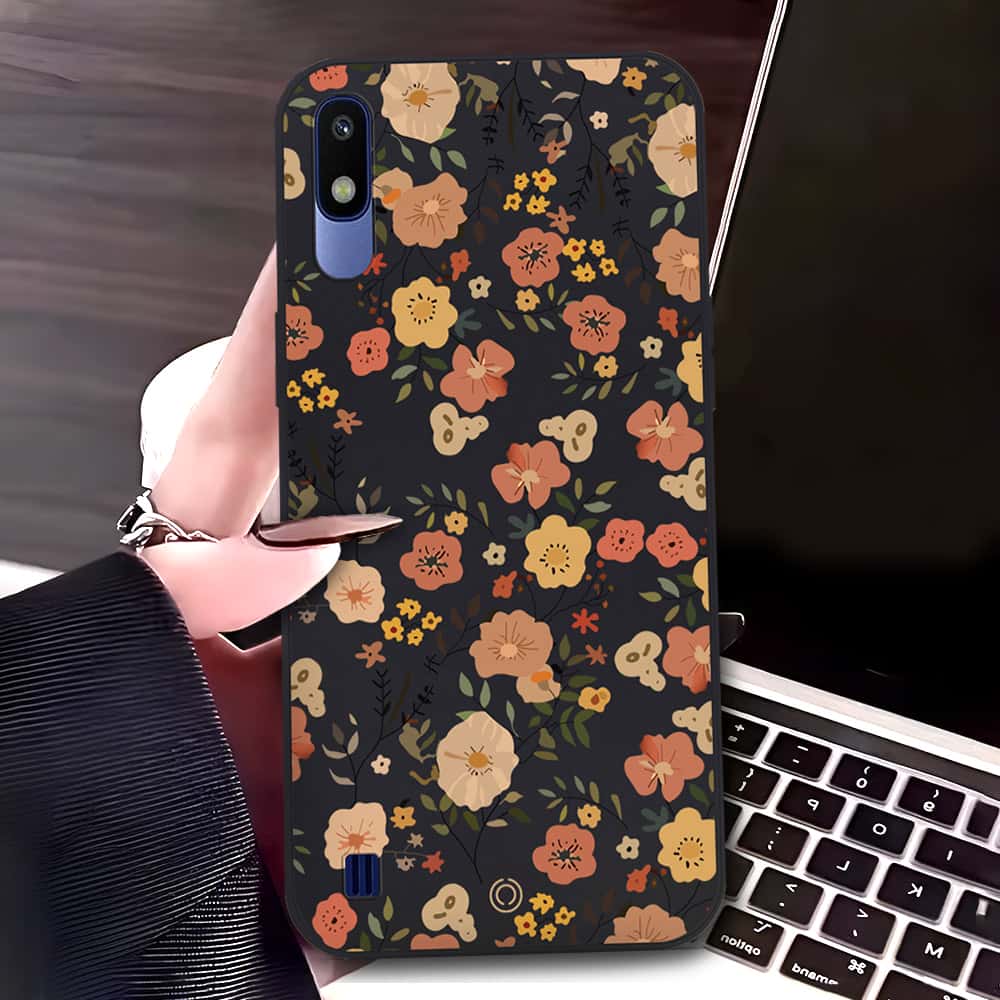 Samsung Galaxy A10 Cover - Black - D3 - ONation Floral Series - HQ Liquid Silicone Soft Case