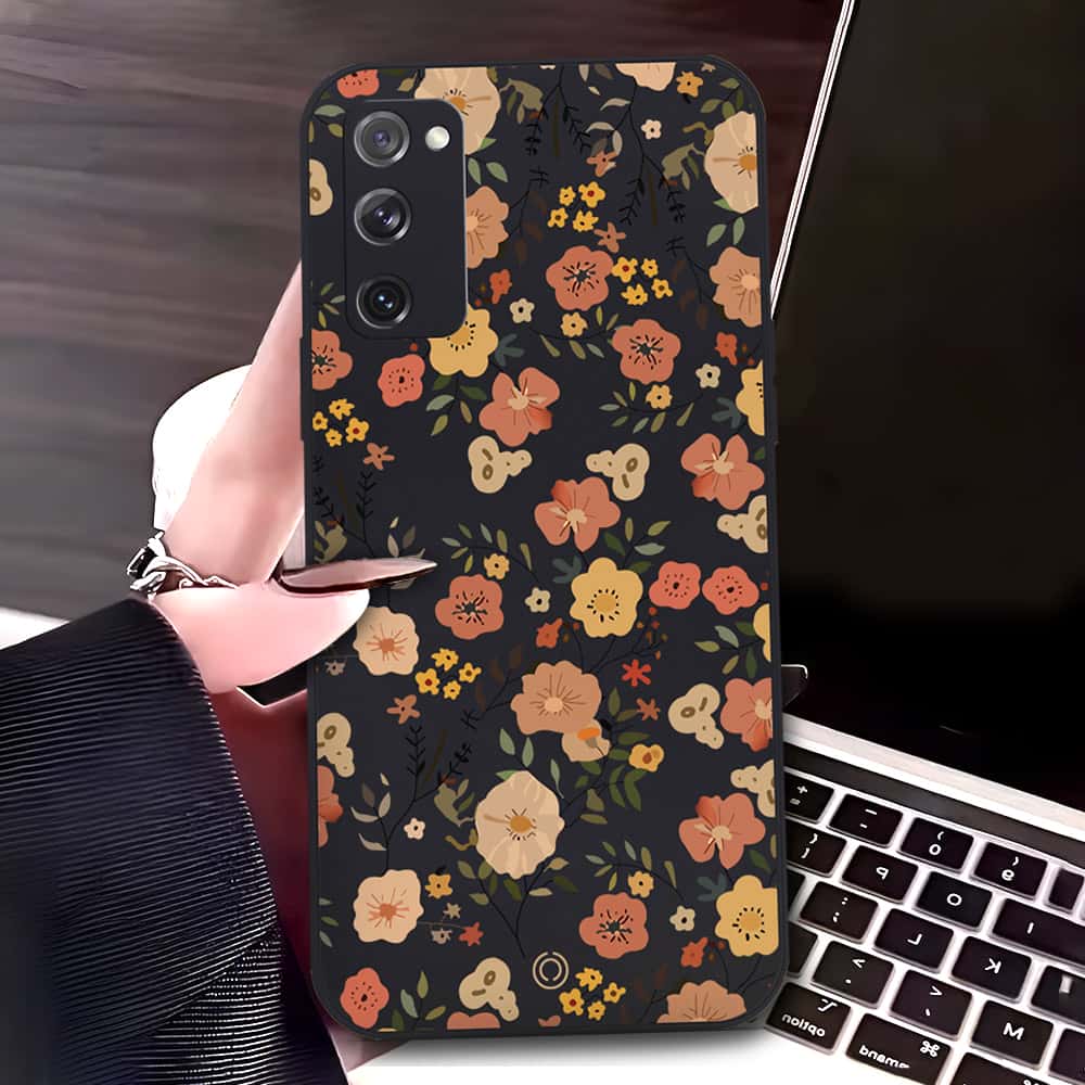 Samsung Galaxy S20 FE Cover - Black - D3 - ONation Floral Series - HQ Liquid Silicone Soft Case