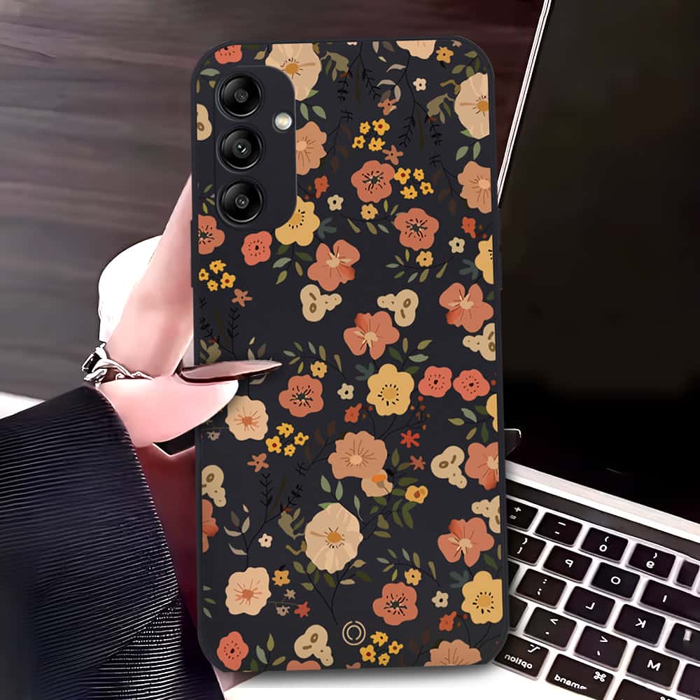 Samsung Galaxy A14 5G Cover - Black - D3 - ONation Floral Series - HQ Liquid Silicone Soft Case
