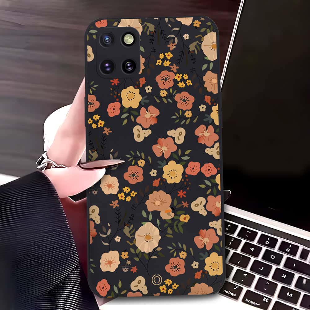 Samsung Galaxy A81 Cover - Black - D3 - ONation Floral Series - HQ Liquid Silicone Soft Case