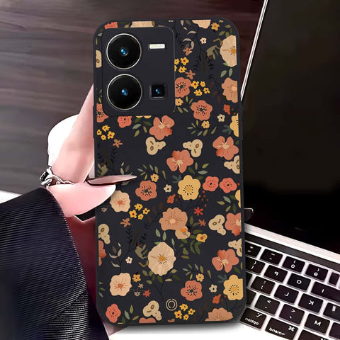 Vivo Y35 4G Cover - Black - D3 - ONation Floral Series - HQ Liquid Silicone Soft Case