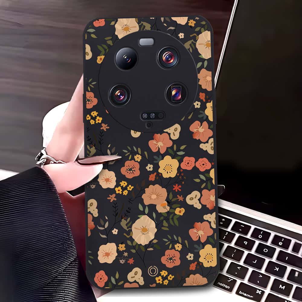 Xiaomi 13 Ultra Cover - Black - D3 - ONation Floral Series - HQ Liquid Silicone Soft Case
