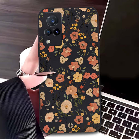 Vivo V21s Cover - Black - D3 - ONation Floral Series - HQ Liquid Silicone Soft Case