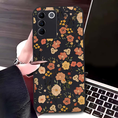 Vivo V27e Cover - Black - D3 - ONation Floral Series - HQ Liquid Silicone Soft Case