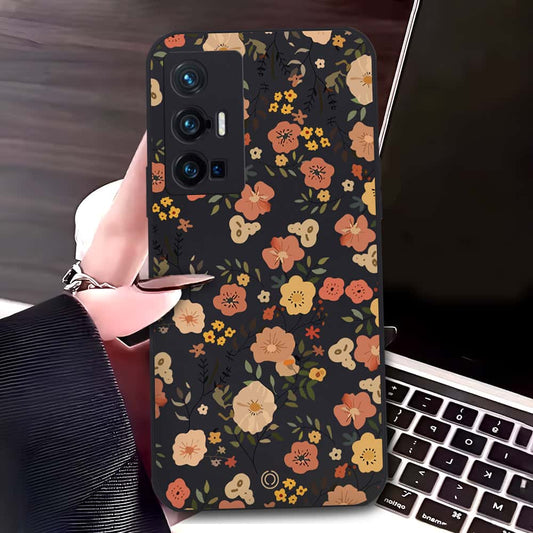 Vivo X70 Pro Cover - Black - D3 - ONation Floral Series - HQ Liquid Silicone Soft Case