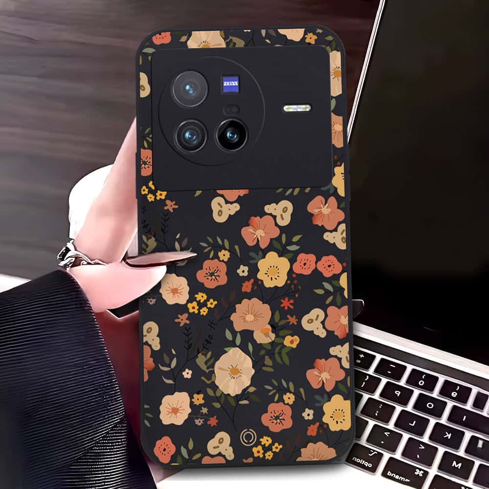 Vivo X80 Cover - Black - D3 - ONation Floral Series - HQ Liquid Silicone Soft Case