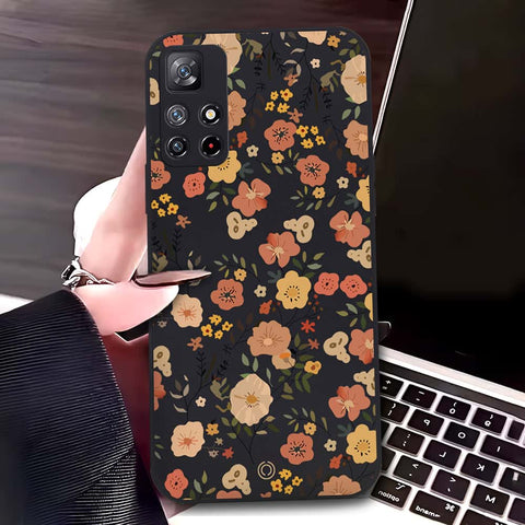 Xiaomi Redmi Note 11 5G Cover - Black - D3 - ONation Floral Series - HQ Liquid Silicone Soft Case