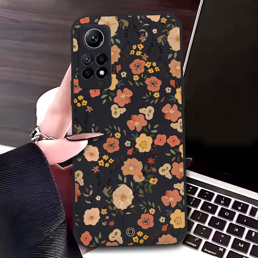 Xiaomi Redmi Note 12 Pro 4G Cover - Black - D3 - ONation Floral Series - HQ Liquid Silicone Soft Case
