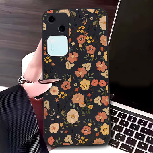 Vivo V30 Cover - Black - D3 - ONation Floral Series - HQ Liquid Silicone Soft Case
