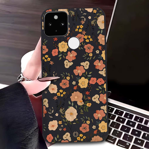 Google Pixel 5a 5G Cover - Black - D3 - ONation Floral Series - HQ Liquid Silicone Soft Case
