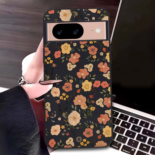 Google Pixel 8a Cover - Black - D3 - ONation Floral Series - HQ Liquid Silicone Soft Case