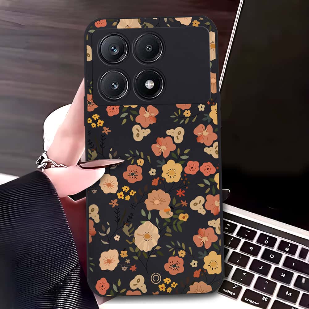 Xiaomi Poco X6 Pro Cover - Black - D3 - ONation Floral Series - HQ Liquid Silicone Soft Case