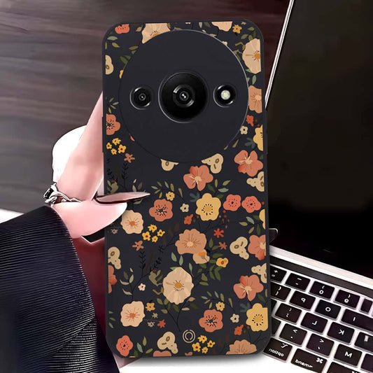 Xiaomi Redmi A3 Cover - Black - D3 - ONation Floral Series - HQ Liquid Silicone Soft Case