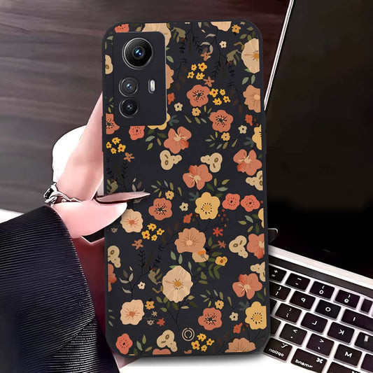 Xiaomi Redmi Note 12S Cover - Black - D3 - ONation Floral Series - HQ Liquid Silicone Soft Case