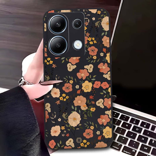 Xiaomi Redmi Note 13 Pro 4G Cover - Black - D3 - ONation Floral Series - HQ Liquid Silicone Soft Case