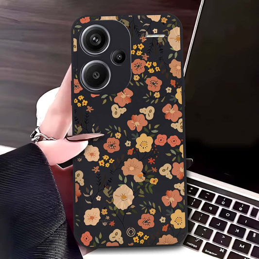 Xiaomi Redmi Note 13 Pro Plus 5G Cover - Black - D3 - ONation Floral Series - HQ Liquid Silicone Soft Case