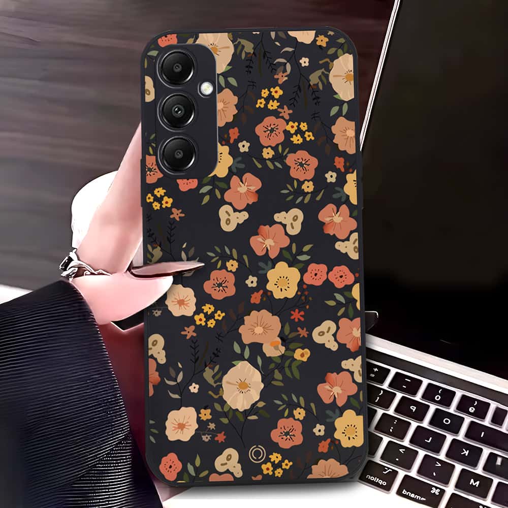 Samsung Galaxy A05s Cover - Black - D3 - ONation Floral Series - HQ Liquid Silicone Soft Case
