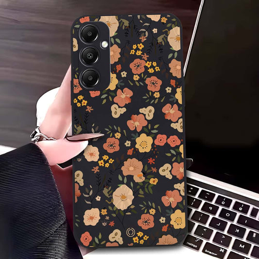 Samsung Galaxy A15 5G Cover - Black - D3 - ONation Floral Series - HQ Liquid Silicone Soft Case