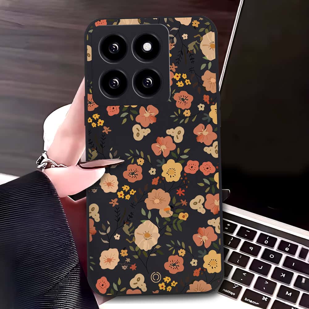 Xiaomi 14 Cover - Black - D3 - ONation Floral Series - HQ Liquid Silicone Soft Case