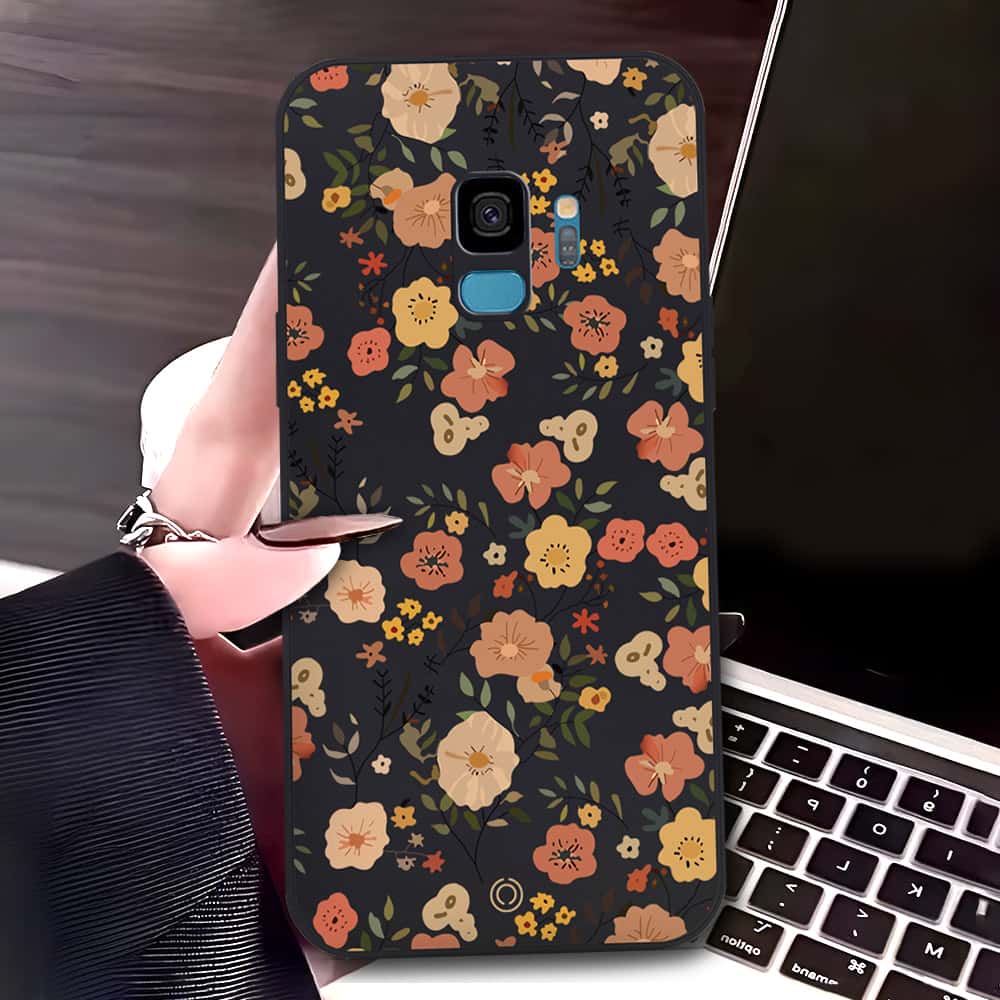 Samsung Galaxy S9 Cover - Black - D3 - ONation Floral Series - HQ Liquid Silicone Soft Case