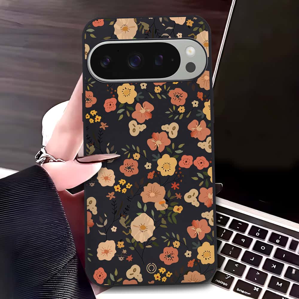 Google Pixel 9 Pro Cover - Black - D3 - ONation Floral Series - HQ Liquid Silicone Soft Case