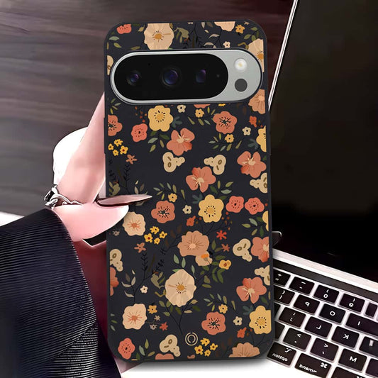Google Pixel 9 Pro Cover - Black - D3 - ONation Floral Series - HQ Liquid Silicone Soft Case