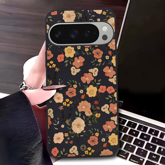 Google Pixel 9 Pro XL Cover - Black - D3 - ONation Floral Series - HQ Liquid Silicone Soft Case
