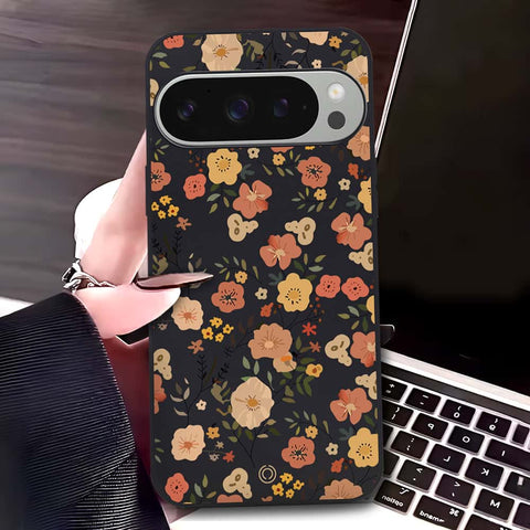 Google Pixel 9 Pro XL Cover - Black - D3 - ONation Floral Series - HQ Liquid Silicone Soft Case