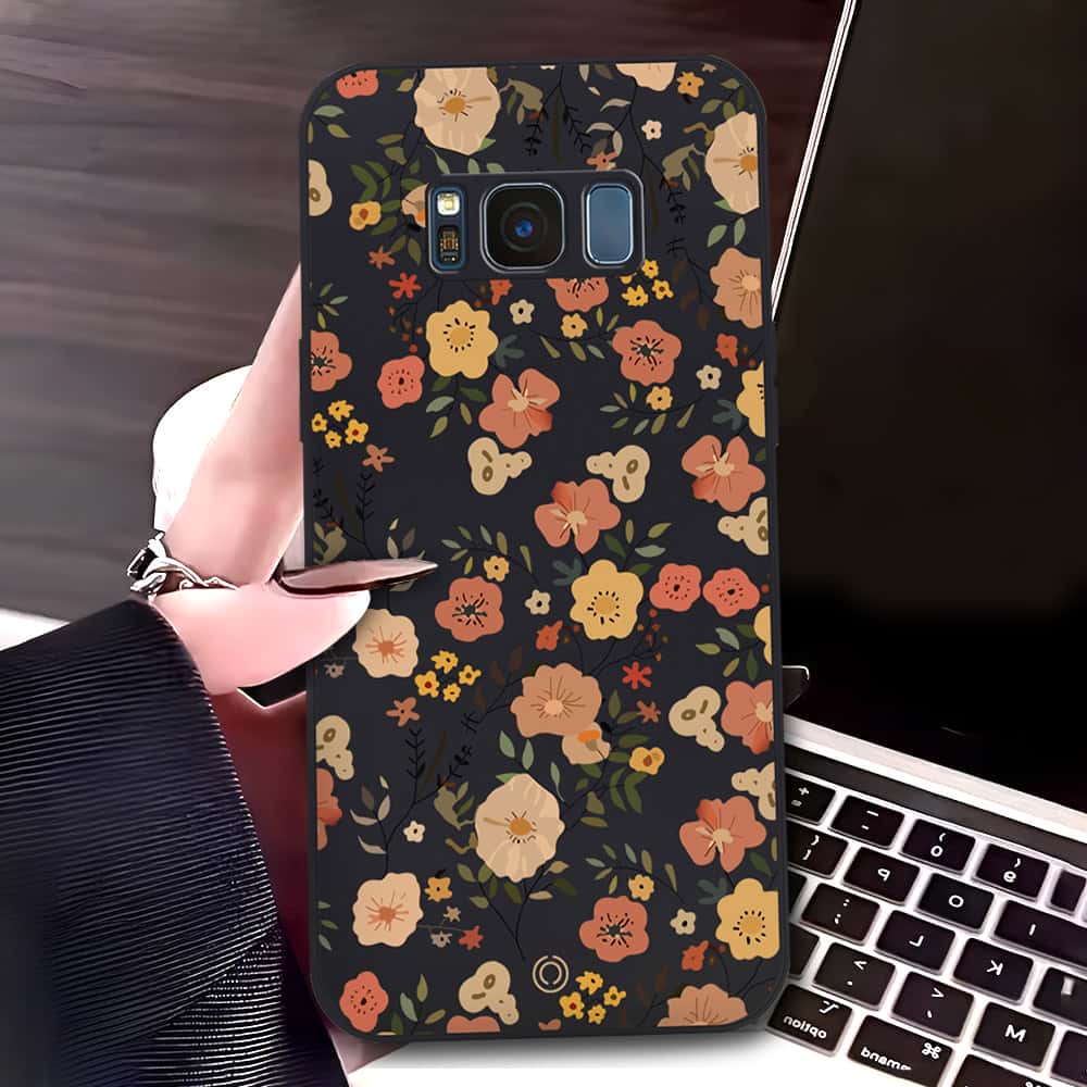 Samsung Galaxy S8 Plus Cover - Black - D3 - ONation Floral Series - HQ Liquid Silicone Soft Case