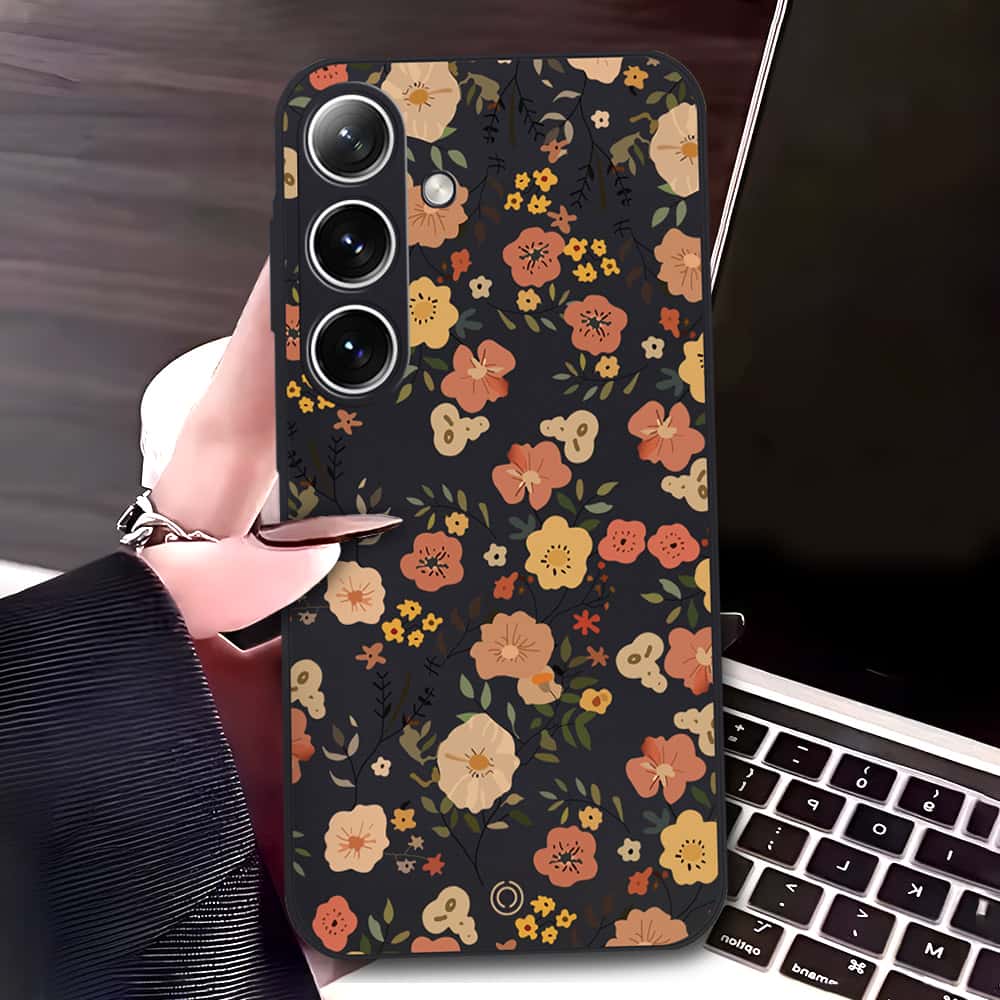 Samsung Galaxy A16 Cover - Black - D3 - ONation Floral Series - HQ Liquid Silicone Soft Case