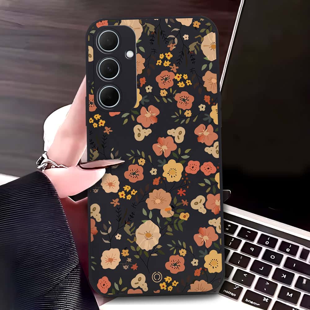 Samsung Galaxy A35 Cover - Black - D3 - ONation Floral Series - HQ Liquid Silicone Soft Case